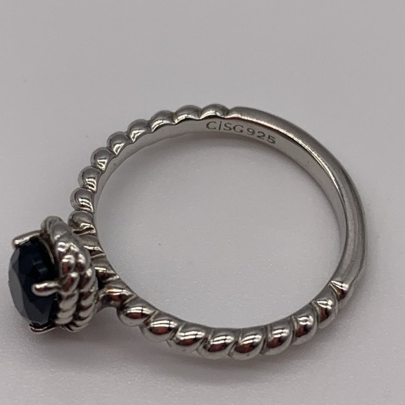 Sterling Silver Black Faceted Rhinestone Ring with Rope Detail Around Stone 7.5 - Picture 5 of 8